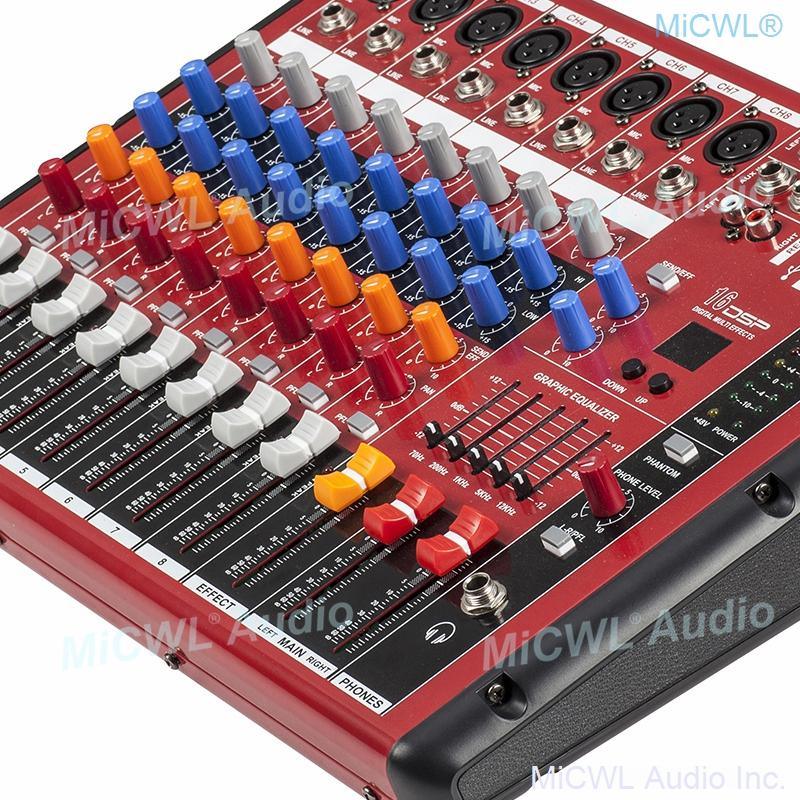 Pro 8 Microphone Channel Bluetooth Audio Mixer 8-Input 2-Bus DJ Live Sound Mixing Console with DSP USB MP3 EQ 48V Phantom Power - MiCWL Audio Inc
