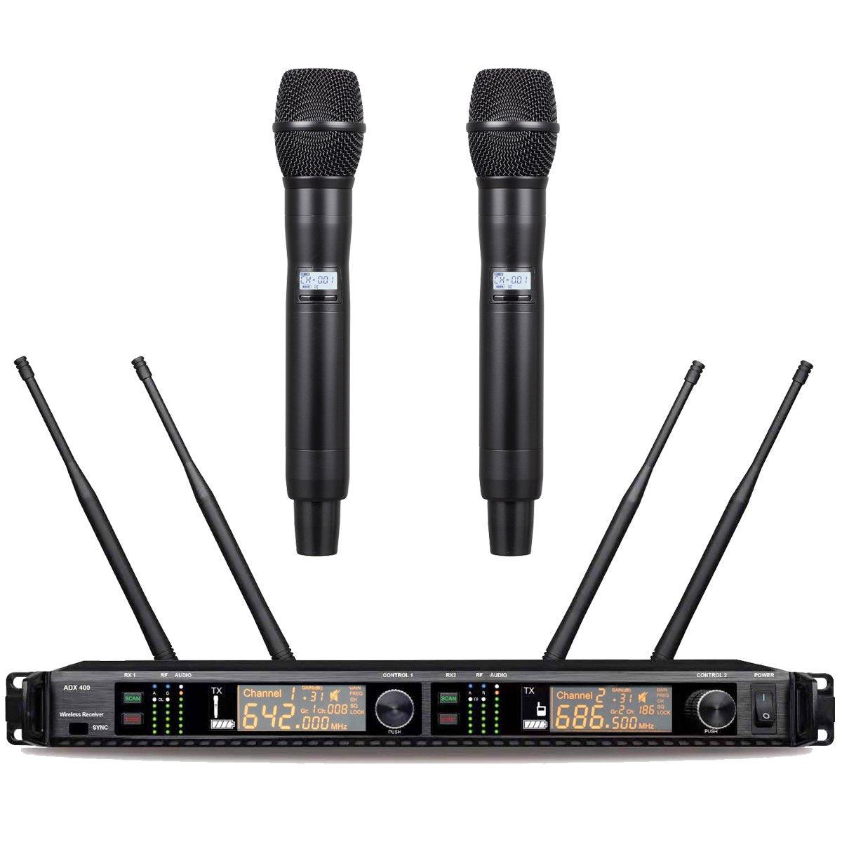 MiCWL AD4D Dual Handheld Wireless DJ Karaoke Stage Sing Microphone 4 Antenna True Diversity ADX400 Digital System 500m Range - MiCWL Audio Inc