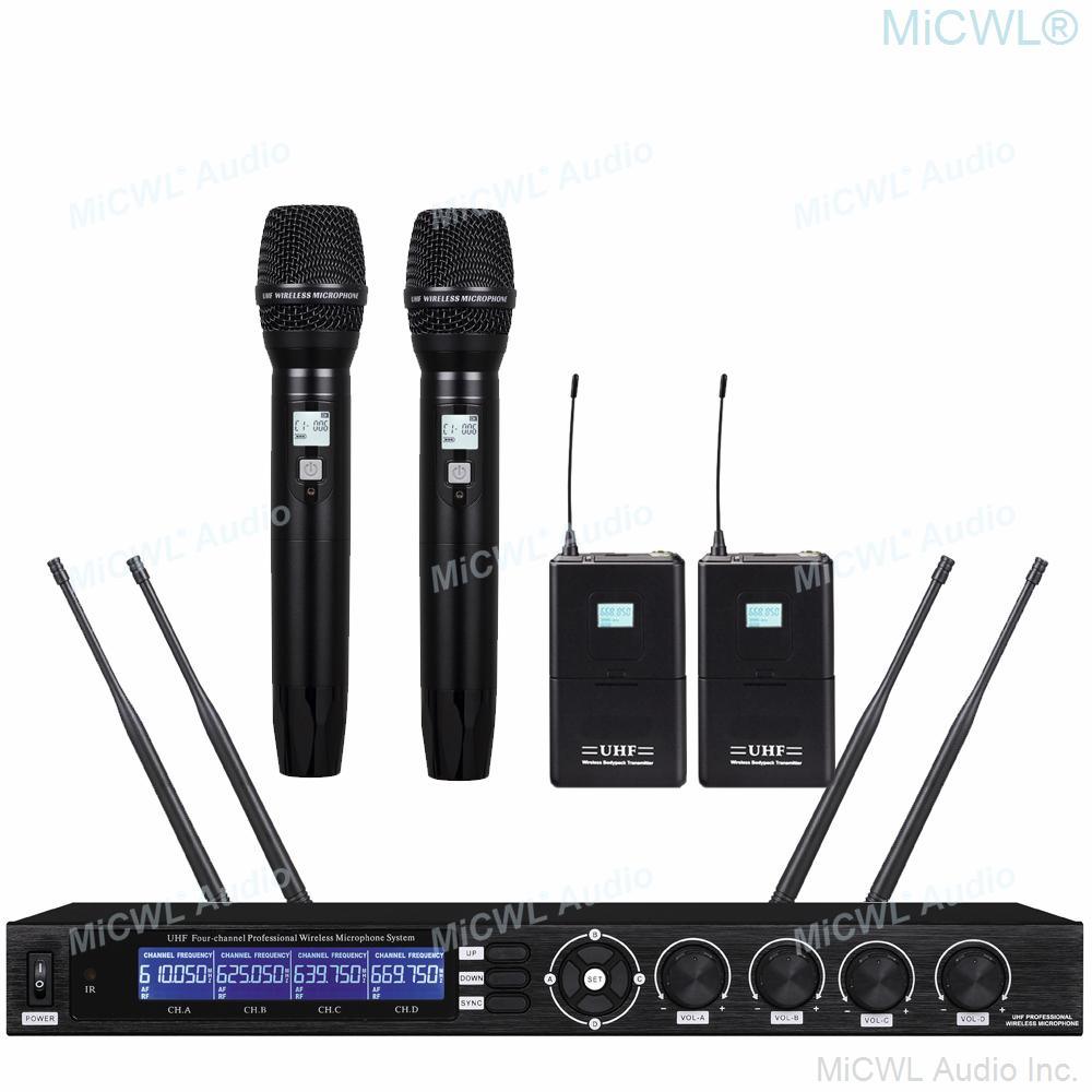 MiCWL UHF Digital 2 Headset 2 Handheld Wireless Karaoke Microphone System 4 Mics Channel 4 Antenna Receiver Large Range - MiCWL Audio Inc