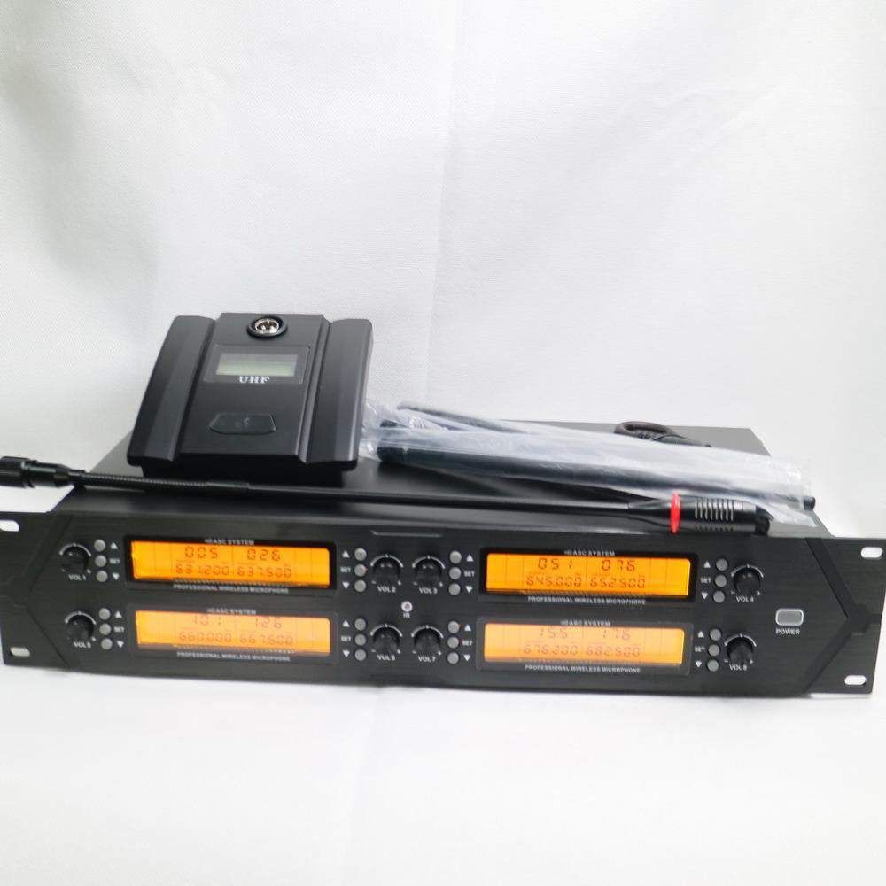 Professional UHF 8 Lavalier Lapel Wireless Microphone System Adjustable Frequency Conference 8 Table - MiCWL Audio Inc