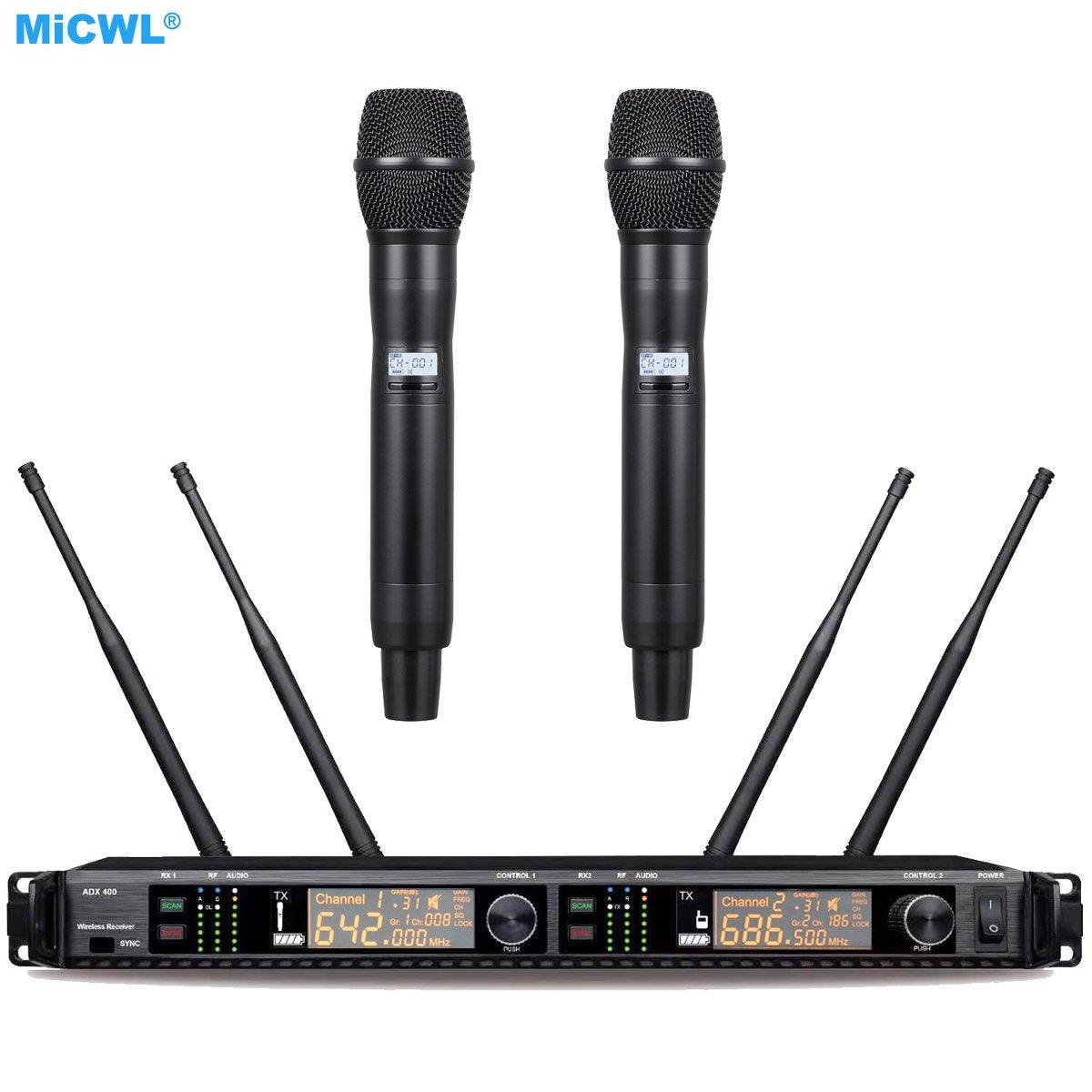 Large LED Digital Display AD4D Wireless Microphone DJ Karaoke Stage Sing Studio UHF 400 Channel True Diversity System 500m - MiCWL Audio Inc