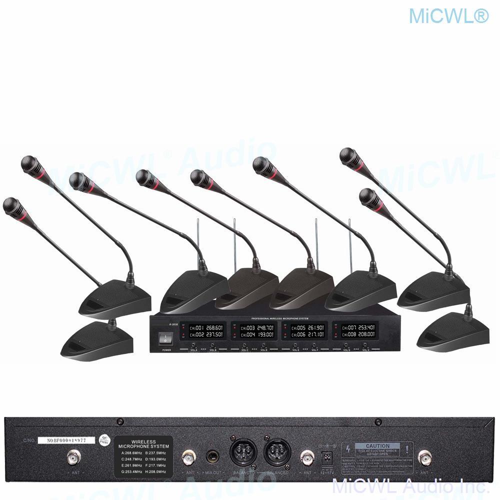 MiCWL 8 LED Channel Wireless Table Gooseneck Microphone loudspeaker System 8 Desktop 8 Belt Lapel Handheld Mics for Meeting Room - MiCWL Audio Inc