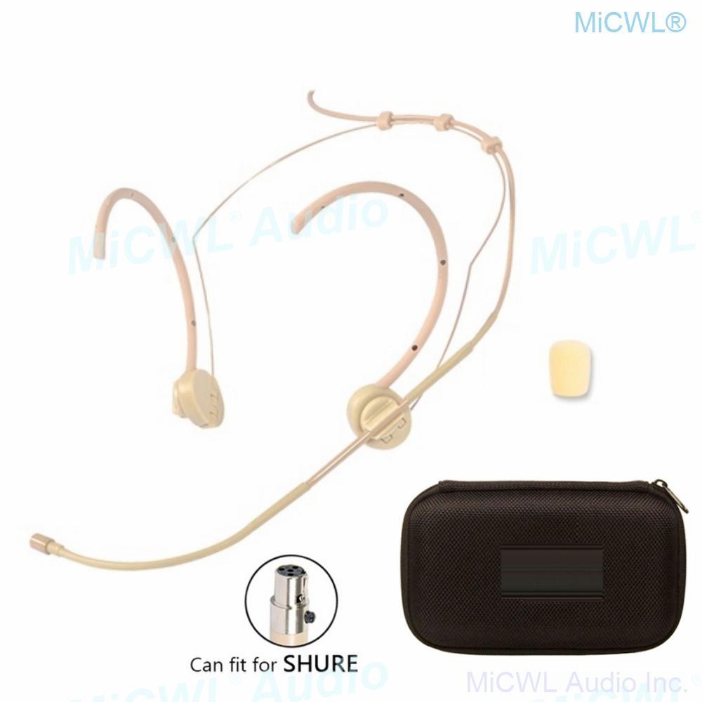 Beta40-Shure Skin Color Folding Headset Microphone Earset Mic for Shure All Mode Wireless BodyPack with Strong Box - MiCWL Audio Inc