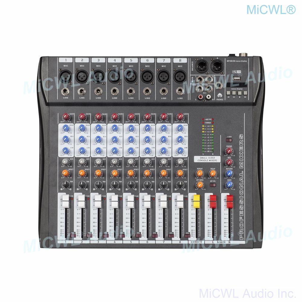 High Quality 8 Microphone Channel Bluetooth Mixing Console Sound Mixer with 48V USB DSP MiCWL CT800 - MiCWL Audio Inc