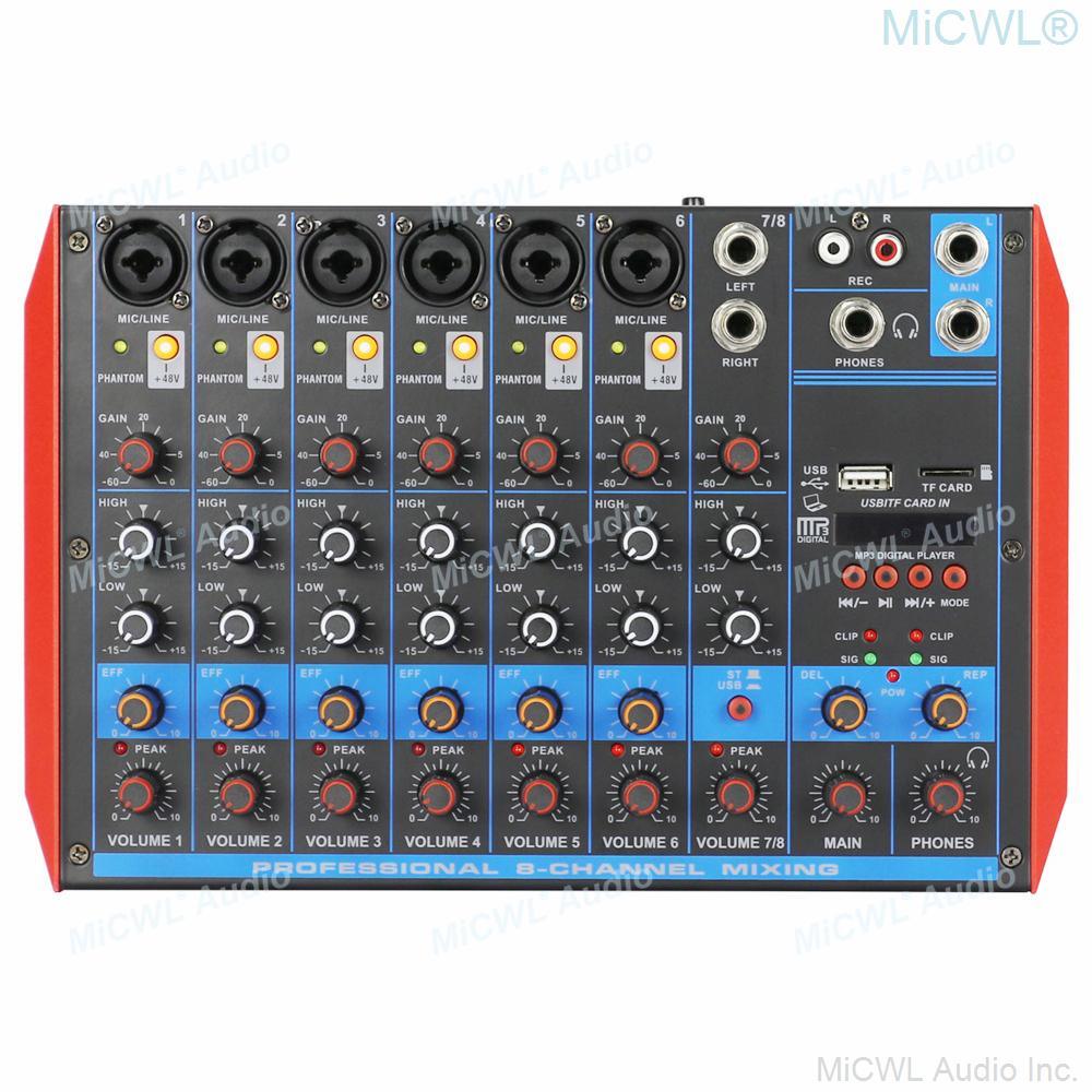 MiCWL 8 Channel Bluetooth Mixing Console Audio Mixer USB SD For PC Laptop Network Live Recording Stage Studio XLR 6.35mm - MiCWL Audio Inc