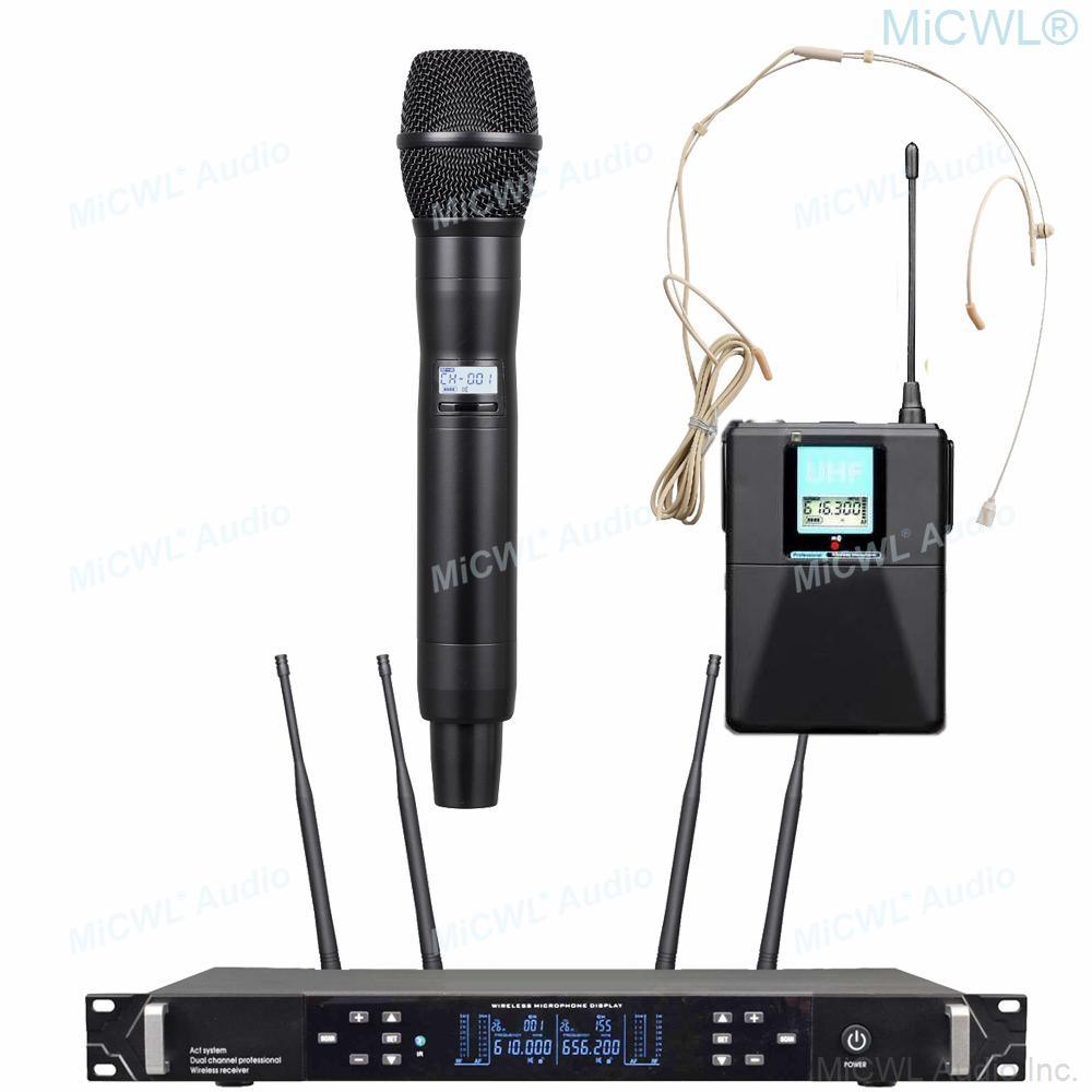 ACT708 Dual Channel Karaoke Wireless Microphone System 2 Handheld Headset Stage Performance True Diversity Microfones - MiCWL Audio Inc