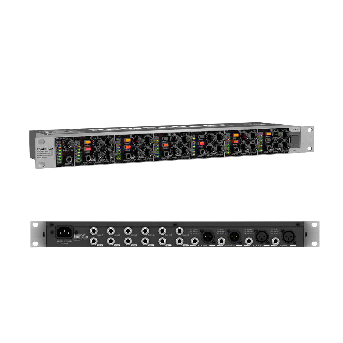 HA6000 6-Way Headphone Amplifier: Professional High-Gain Earphone Distribution Hub for Band Practice, Education & Studio Mixing | POWERPLAY