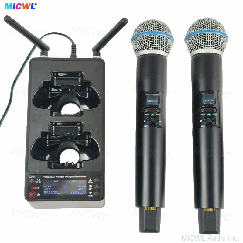 Rechargeable SLXD24 Beta58 Dual Handheld Digital Wireless Microphone System UHF Mic for Stage Performance, Karaoke, Party & Live Events Lapel Headset Bodypack Charging