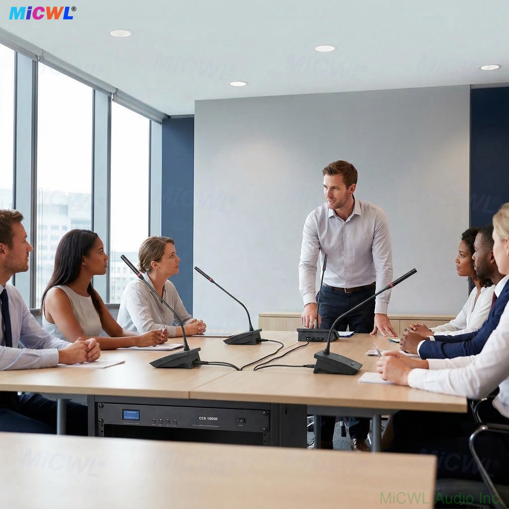 CCS 900 Ultra 1U Rack Mount Conference System – LCD Display Host + Gooseneck Mics w/ Built-in Speakers | 10/16/20/30 Mic Configurations for Boardrooms, Training Centers, Large Seminars