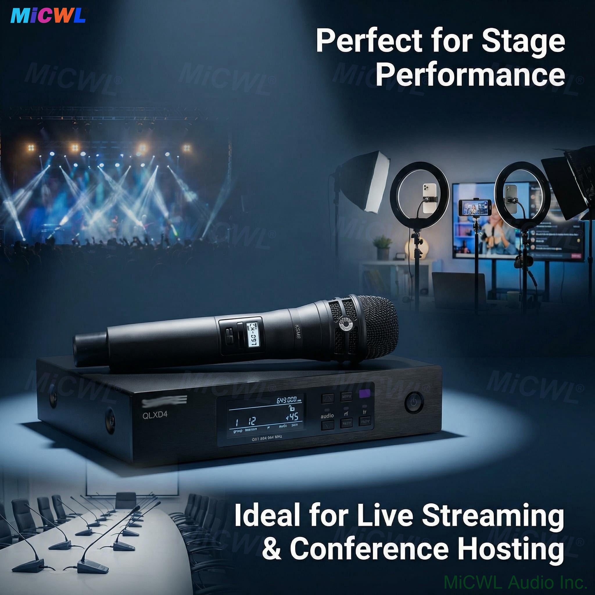 KSM8 Handheld Wireless Microphone with QLXD4 UHF Receiver, Professional Dynamic Cardioid Mic System for Singers, Hosts, Live Streamers, Stage Performance