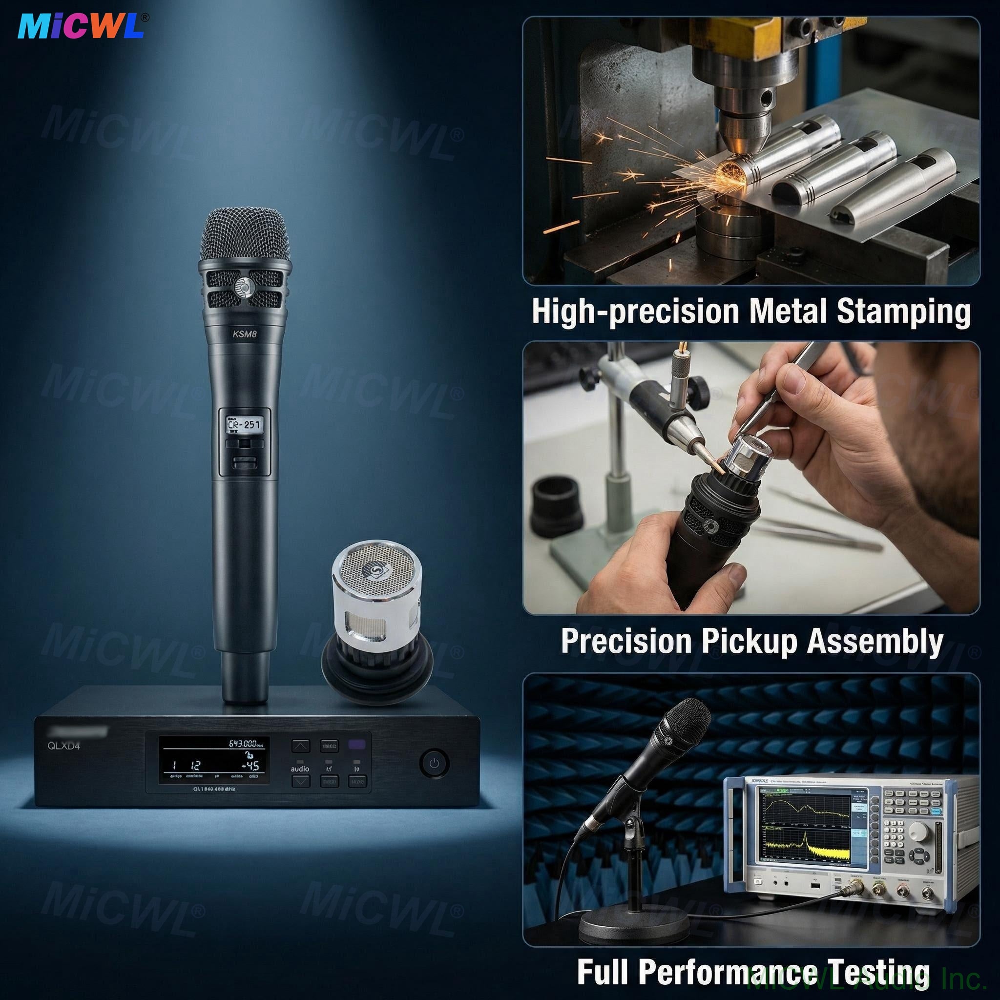 KSM8 Handheld Wireless Microphone with QLXD4 UHF Receiver, Professional Dynamic Cardioid Mic System for Singers, Hosts, Live Streamers, Stage Performance