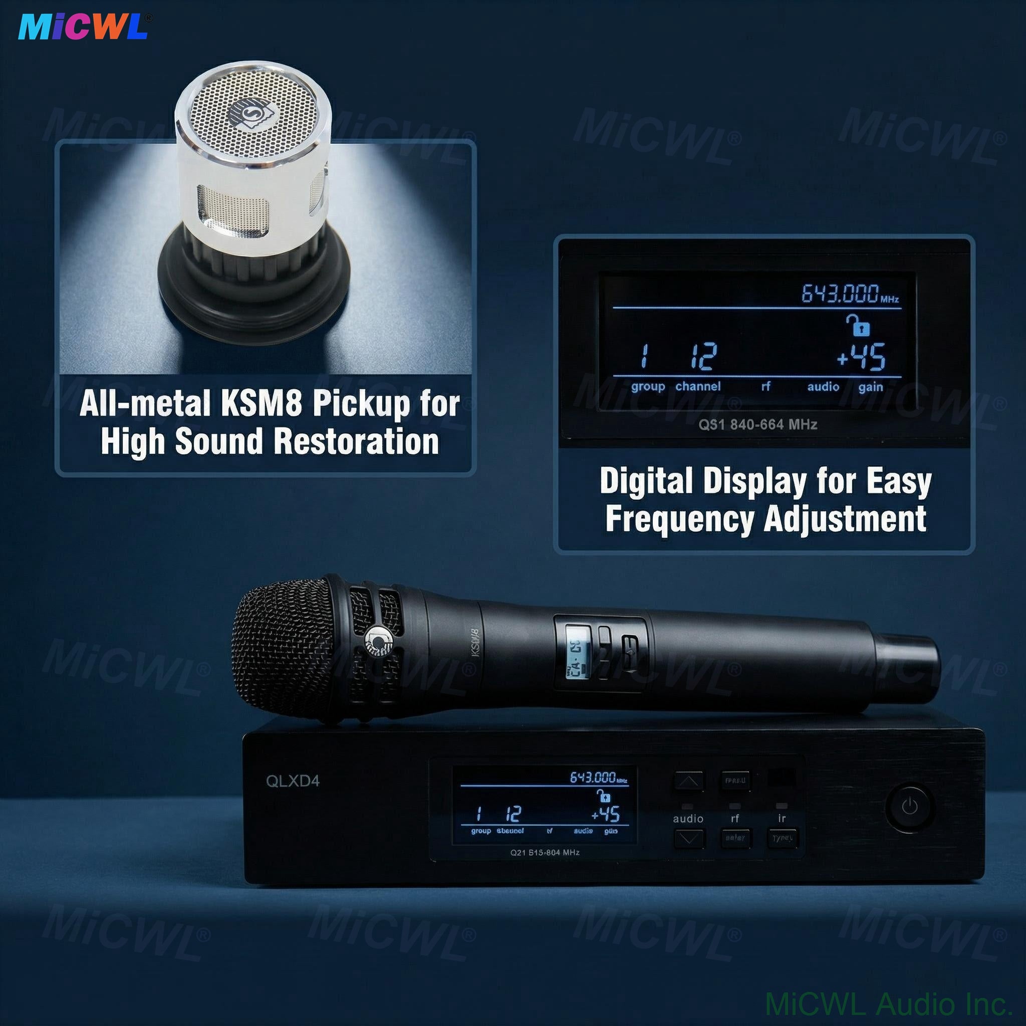 KSM8 Handheld Wireless Microphone with QLXD4 UHF Receiver, Professional Dynamic Cardioid Mic System for Singers, Hosts, Live Streamers, Stage Performance