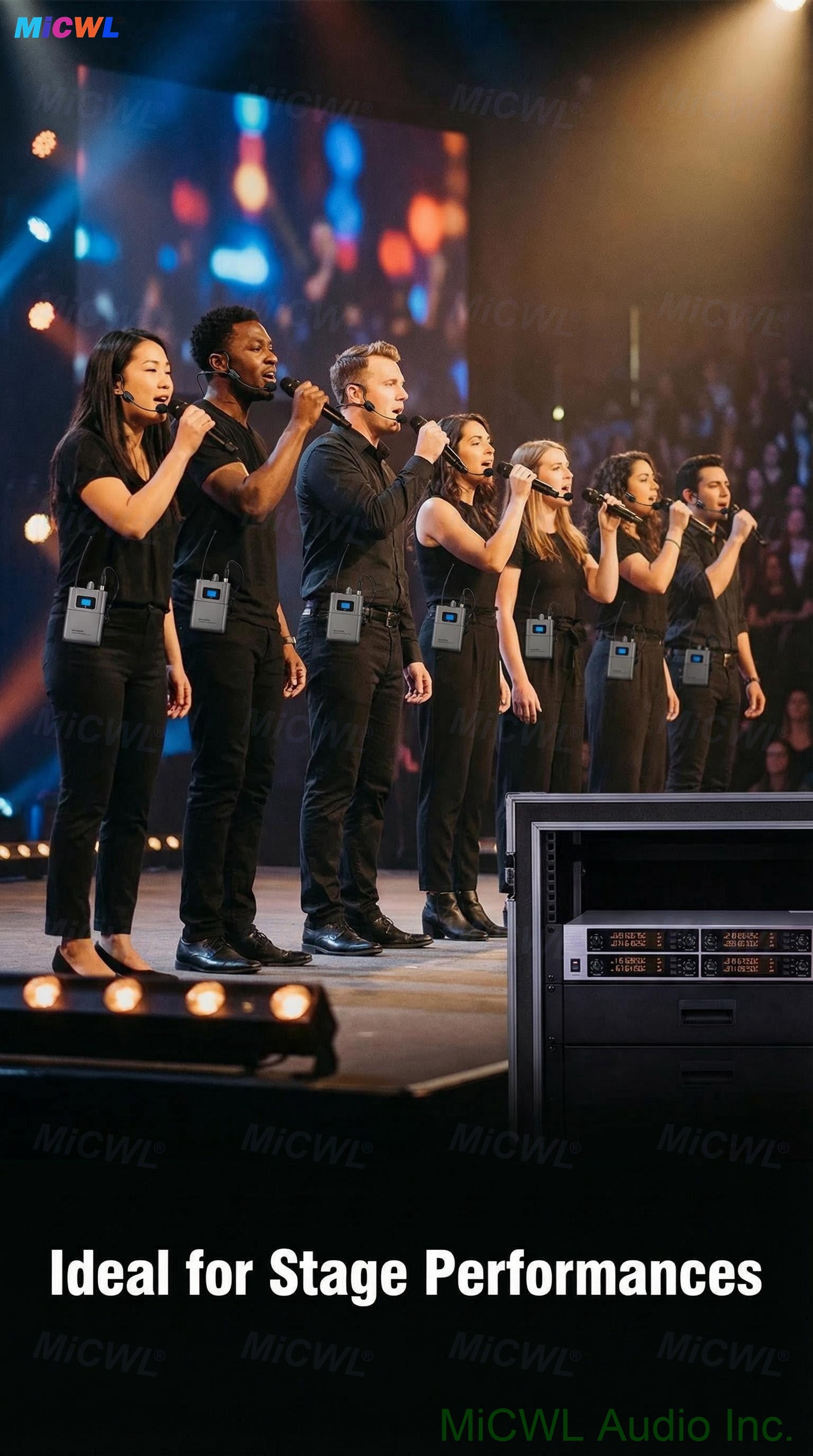 MiCWL D3900 Pro 8-Channel Digital UHF Wireless Microphone System – 8 Headset + 8 Lavalier Mics, 8x50 Freq Groups (400+ Channels), Encrypted Audio for Stage, Church, School, Karaoke, DJ, Live Streaming