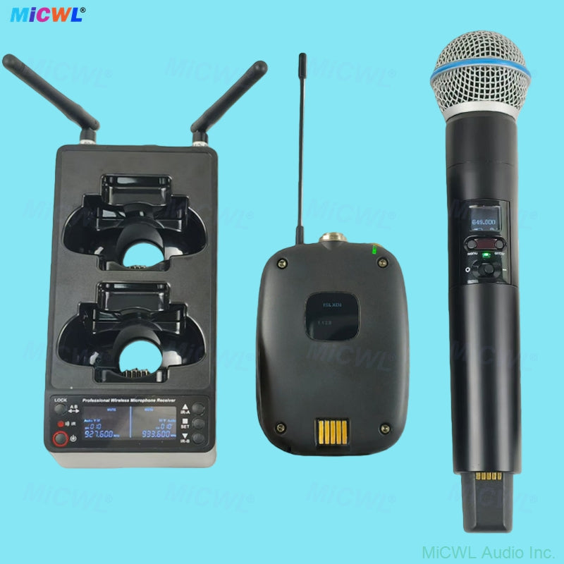 Rechargeable SLXD24 Beta58 Dual Handheld Digital Wireless Microphone System UHF Mic for Stage Performance, Karaoke, Party & Live Events Lapel Headset Bodypack Charging