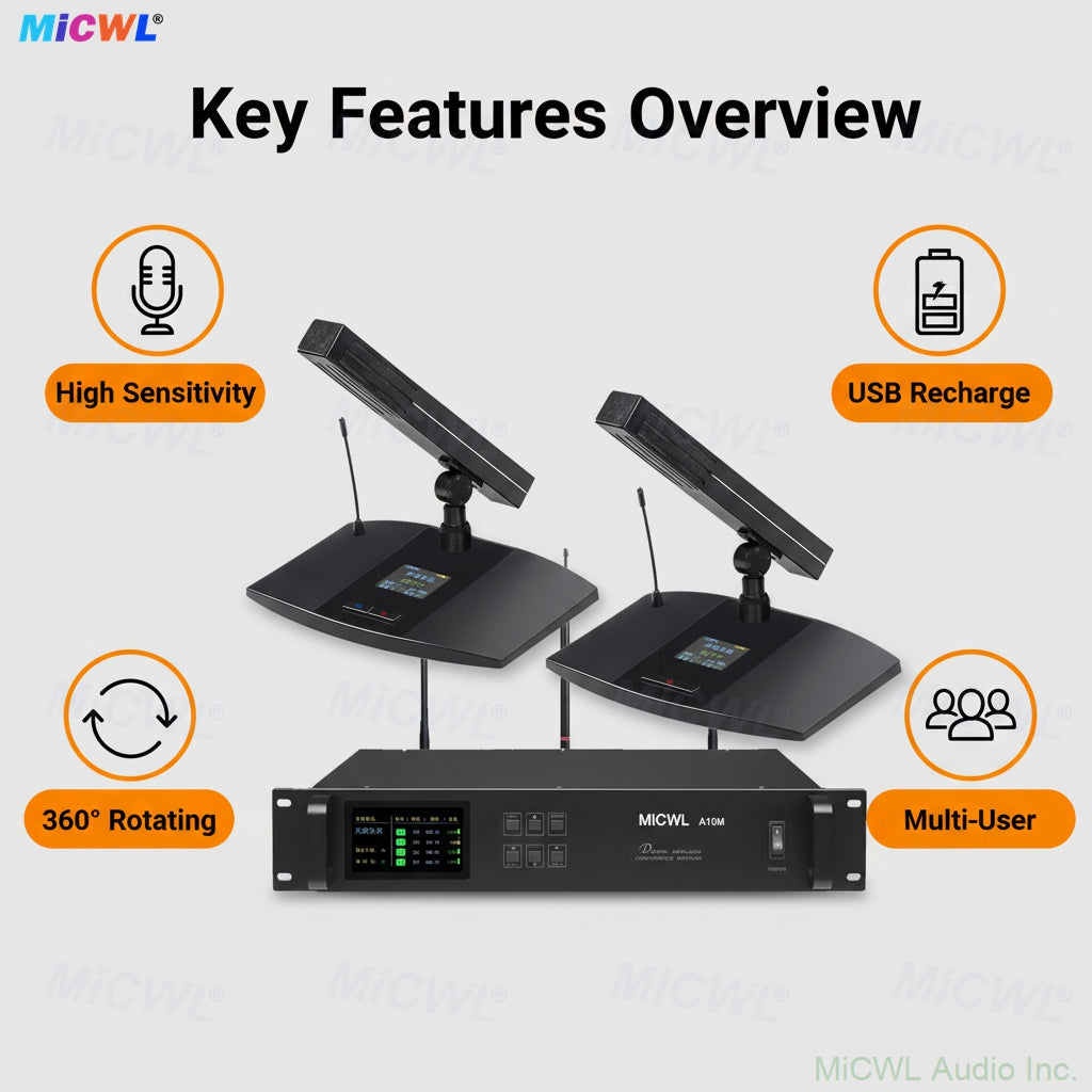 MiCWL A105 Digital Wireless Conference Microphone System Rechargeable Table Mic with High Sensitivity Square Tube USB Charging for Meeting Room, Court & Press Conference - Supports Multiple Speakers