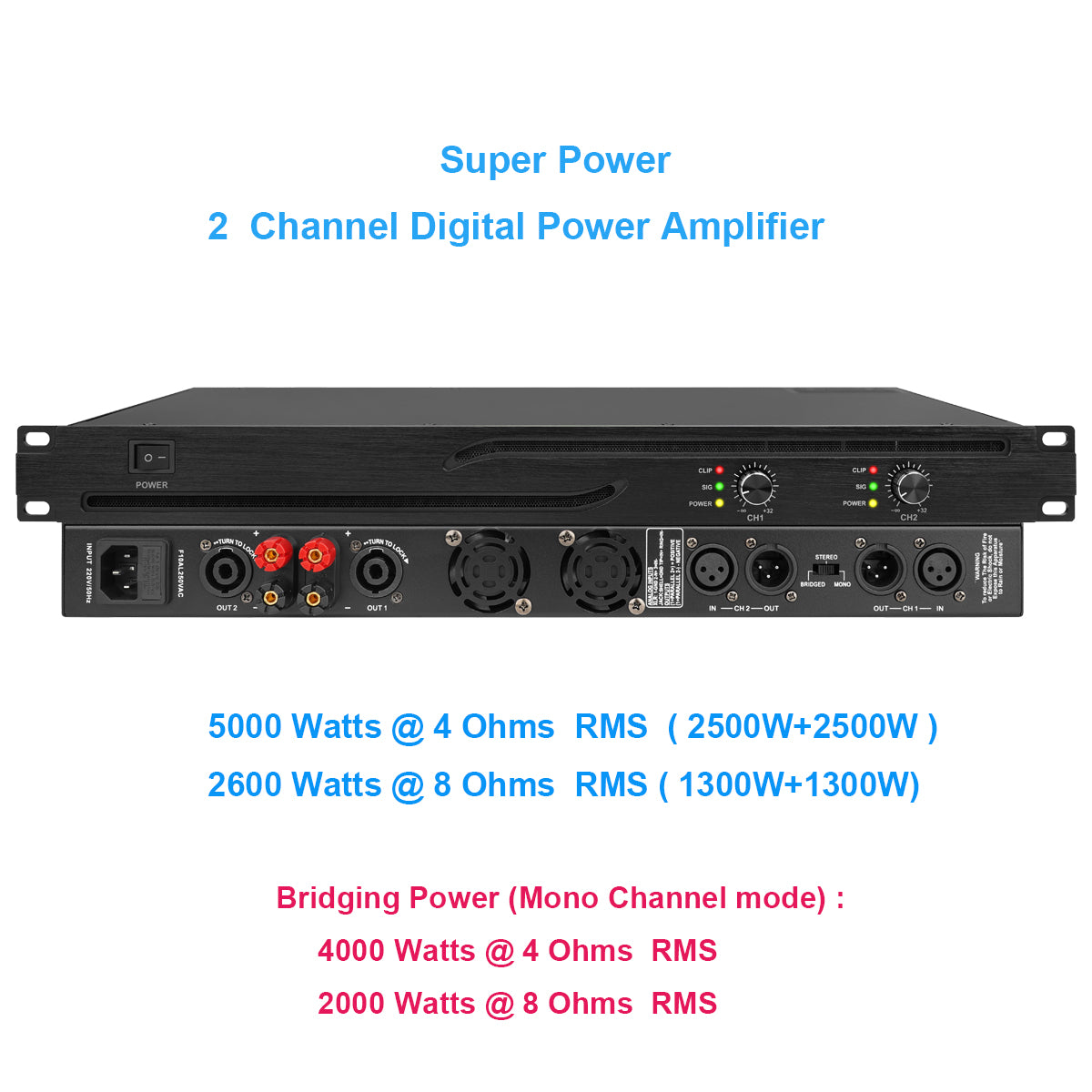 MiCWL CA1300 5000W Peak Digital Power Amplifier 2-Channel | Class D 2x1500W RMS Amp for Stage, Bar & Outdoor Events