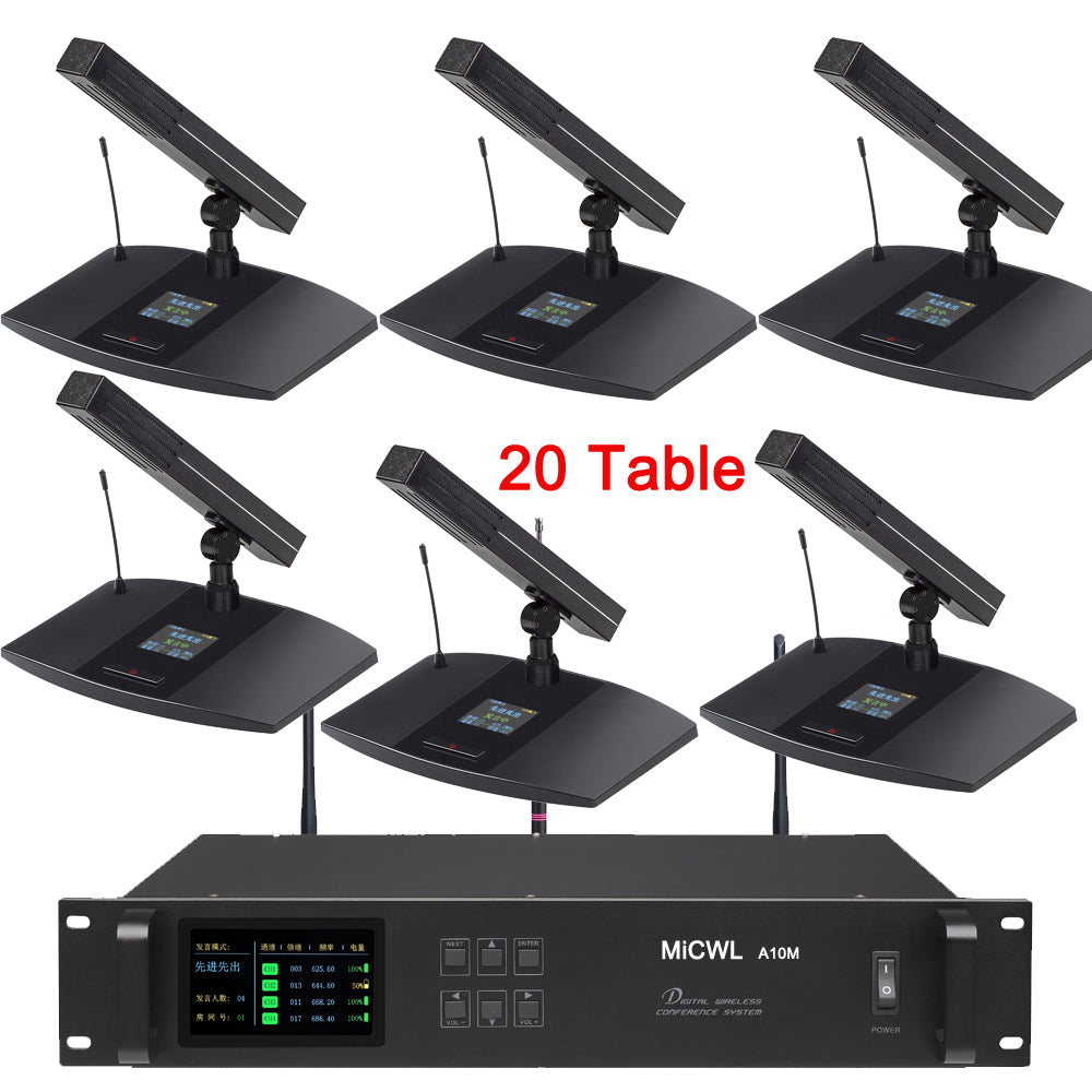 MiCWL A105 Digital Wireless Rechargeable Microphone System (20Units) High-Sensitivity Desktop Table Mics with USB Charging Base 20Pcs Conference Kit