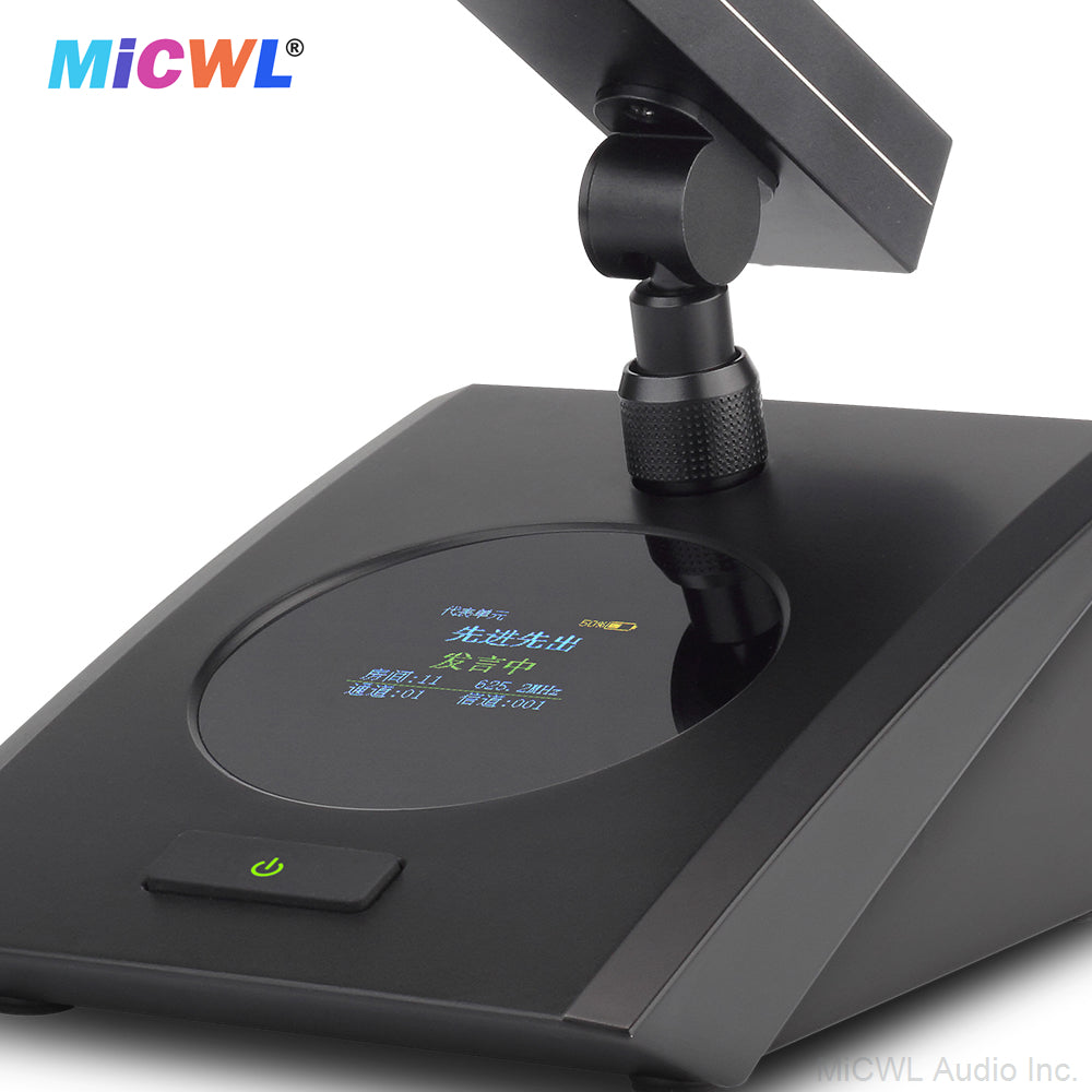 MiCWL A115 Wireless Table Microphones 6pcs Square Desktop Digital Conference System with Chair/Delegate Options & 2U Receiver
