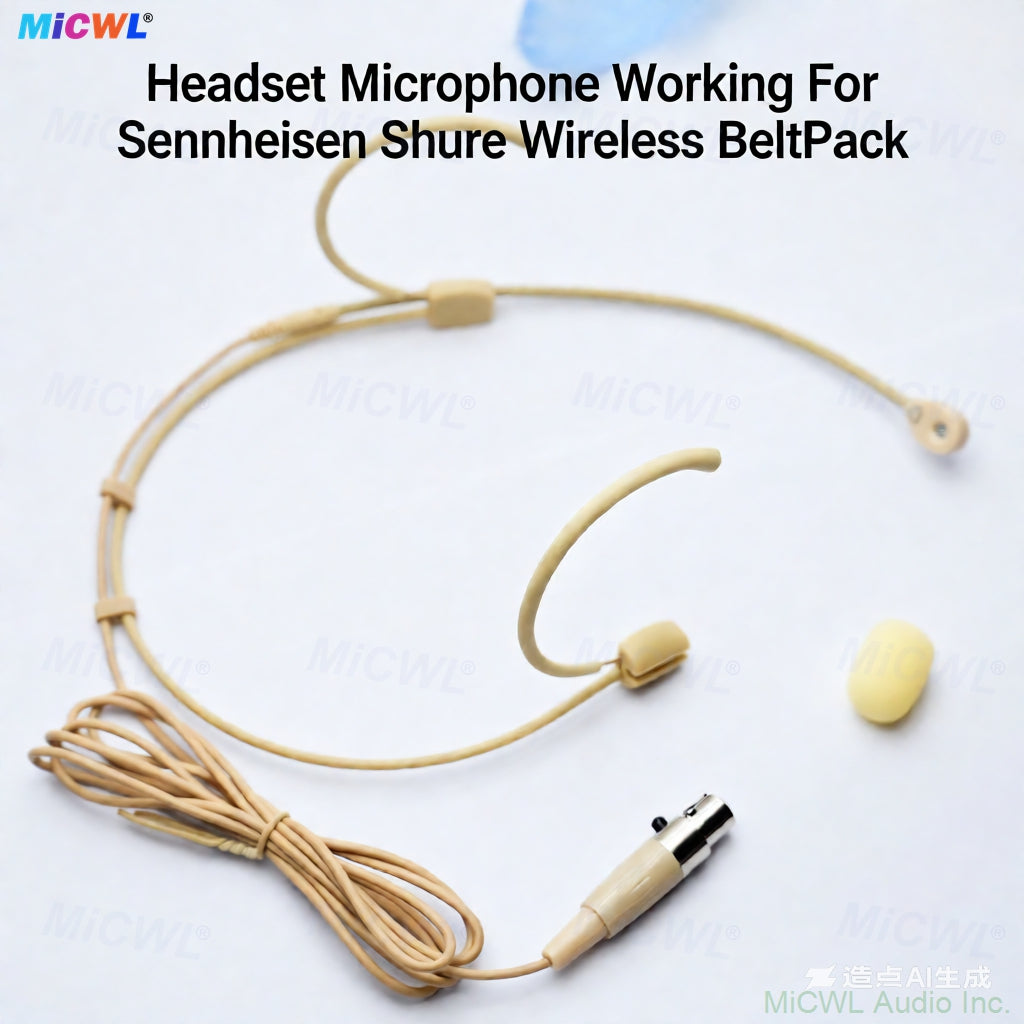 Beta-CC Skin Tone Headset Microphone with Cardioid Pickup – Compatible with Shure, Sennheiser, AKG Wireless Bodypacks | TA4F Mini 4Pin/3Pin & 3.5mm Locking Connector