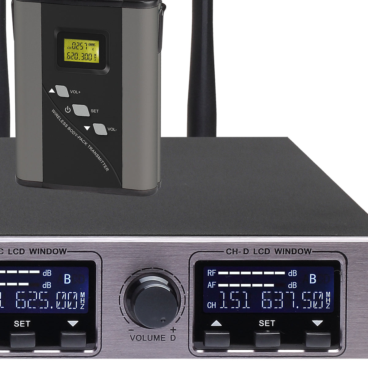 4-Channel Digital Wireless Microphone System – Handheld, Lavalier, Headset &amp; Desktop Mics Bodypack Transmitters Stage Performance, Karaoke, Church, Conference, School Events MiCWL D700