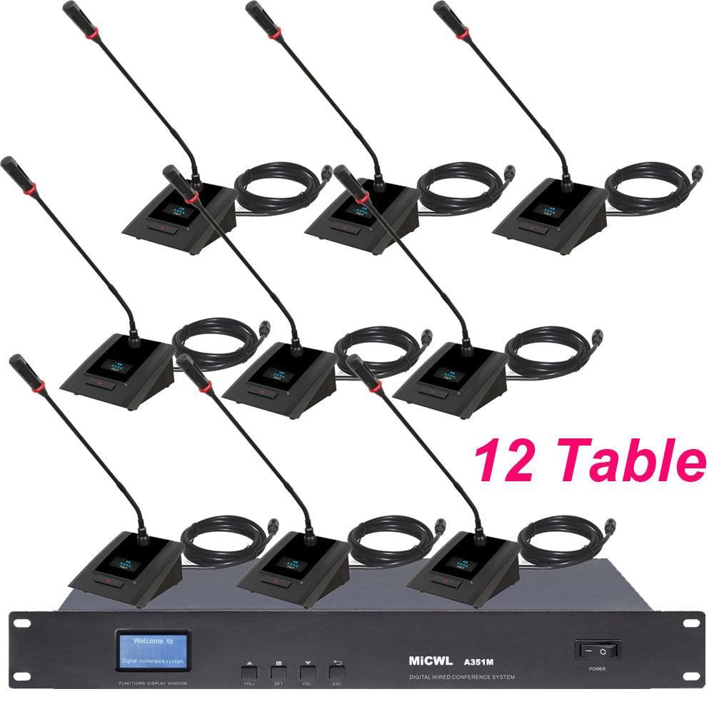 MICWL A351M-T12 12pcs Discussing Meeting room Wired Conference System 1 Chairman 11 Delegate Classical MIC Max. 255 unit