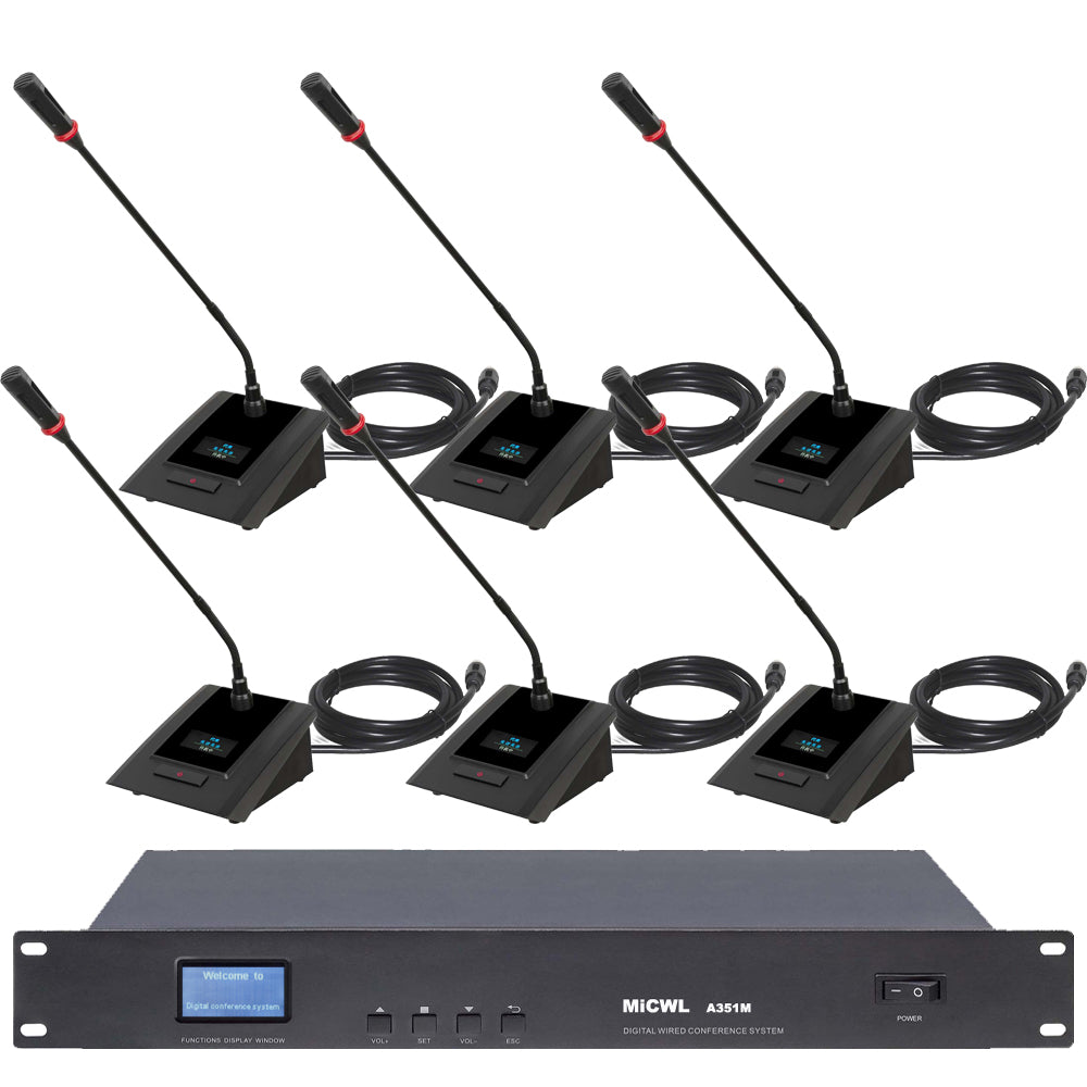 MiCWL Audio A3519 Digital Wired Conference System | Chairman & Delegate Gooseneck Microphones for Corporate Board Rooms