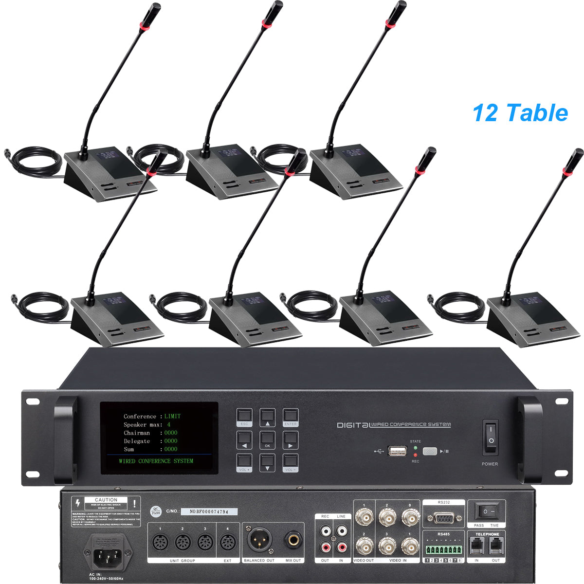MiCWL A4616 Built-in Speaker 12 Table Wired Microphone Conference Video-Tracking System Discussing Meeting Room Chairman 12 Delegate Mics Set (10pcs-300pcs Can Expanded)