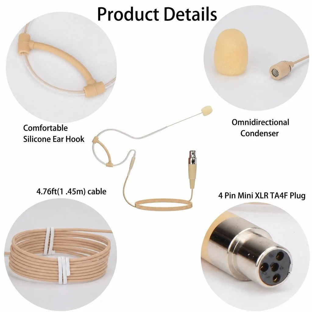 Skin-Tone Dual Ear Headset Mic 4-Pin Mini XLR