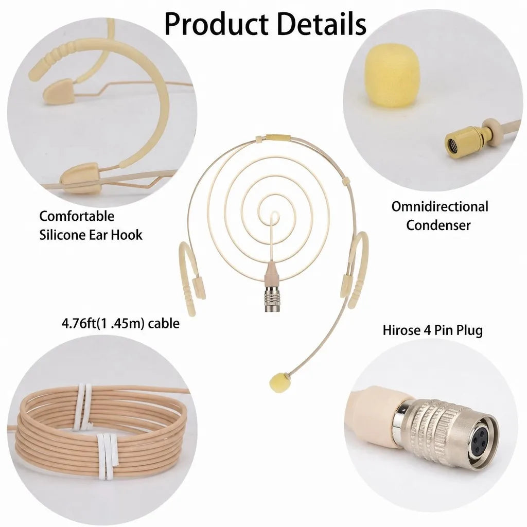 Skin-Tone Dual Ear Headset Mic Hirose 4-Pin