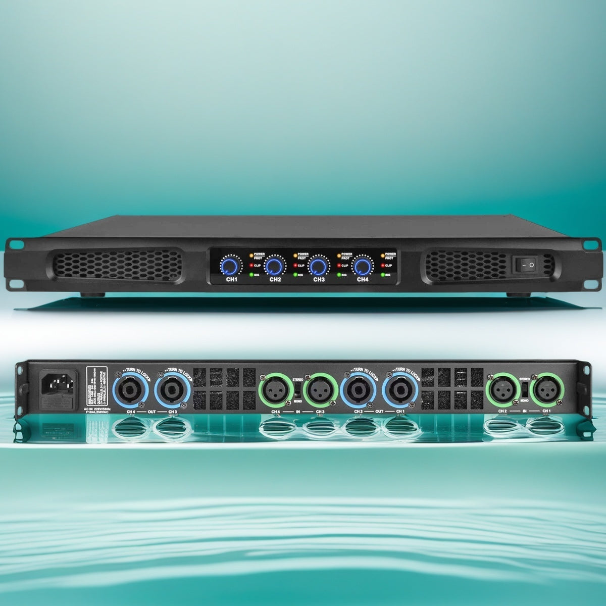 Professional 4-Channel Power Amplifier - 8500W Peak (3200W RMS Total @8Ω), 1U Rack Mount Amp for Concert, Stadium, Theater, KTV, Bar Sound Systems