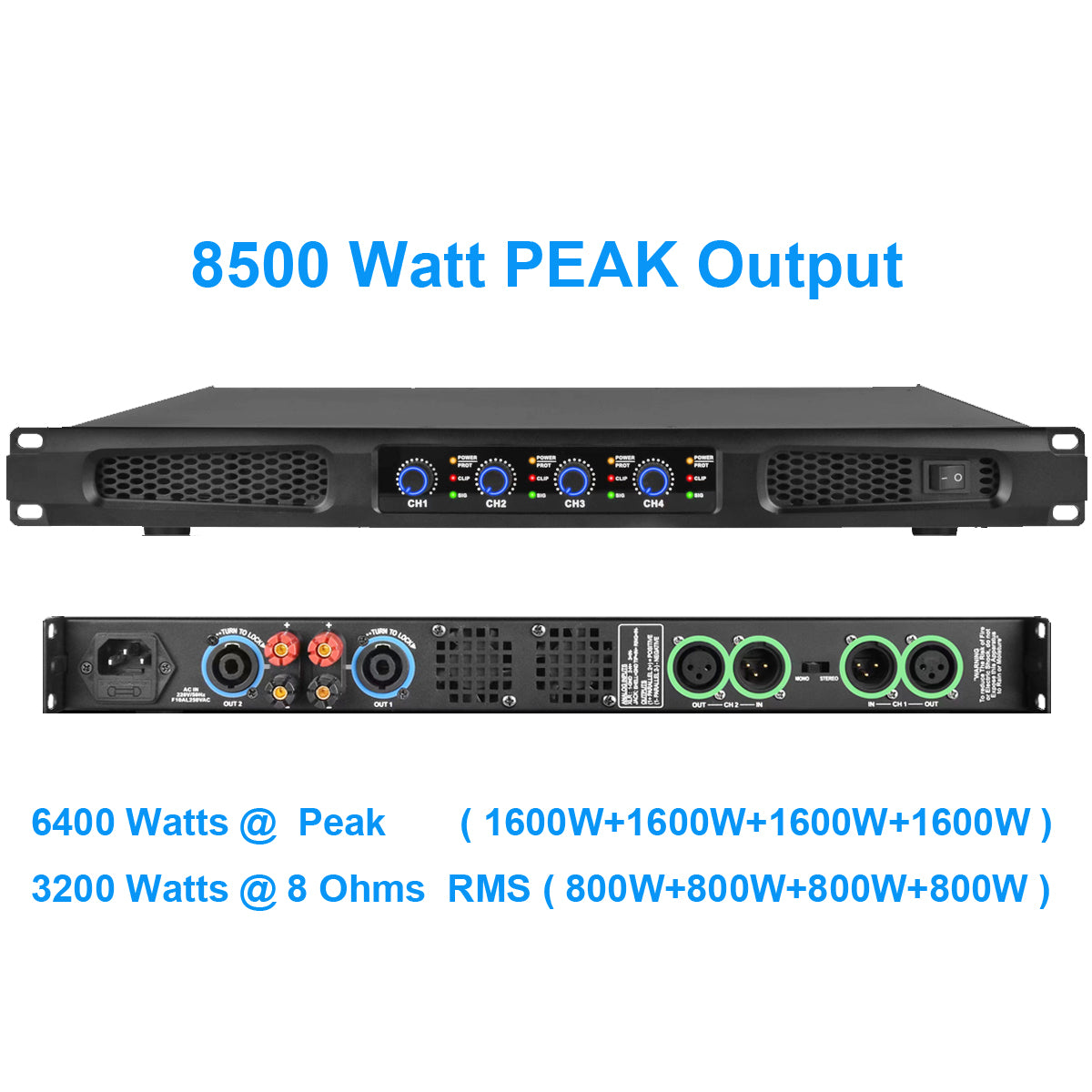 CA800 6400W 4-Channel Class D Power Amplifier | Professional Digital Audio for Stage & Bar MiCWL CA6400