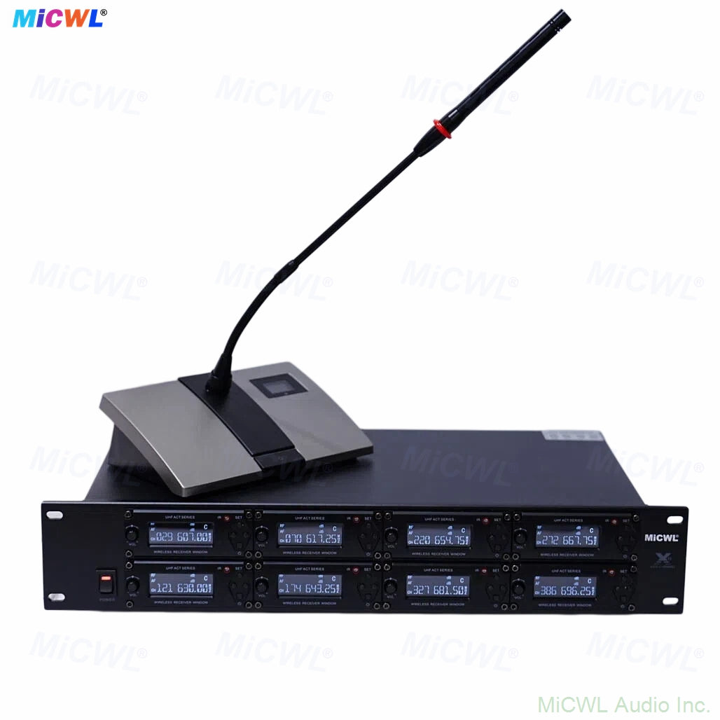 MiCWL D800 8-Channel Digital Wireless Conference Microphone System – UHF Gooseneck Mics with AES Encryption for Press Conferences, Boardrooms & Government Meetings