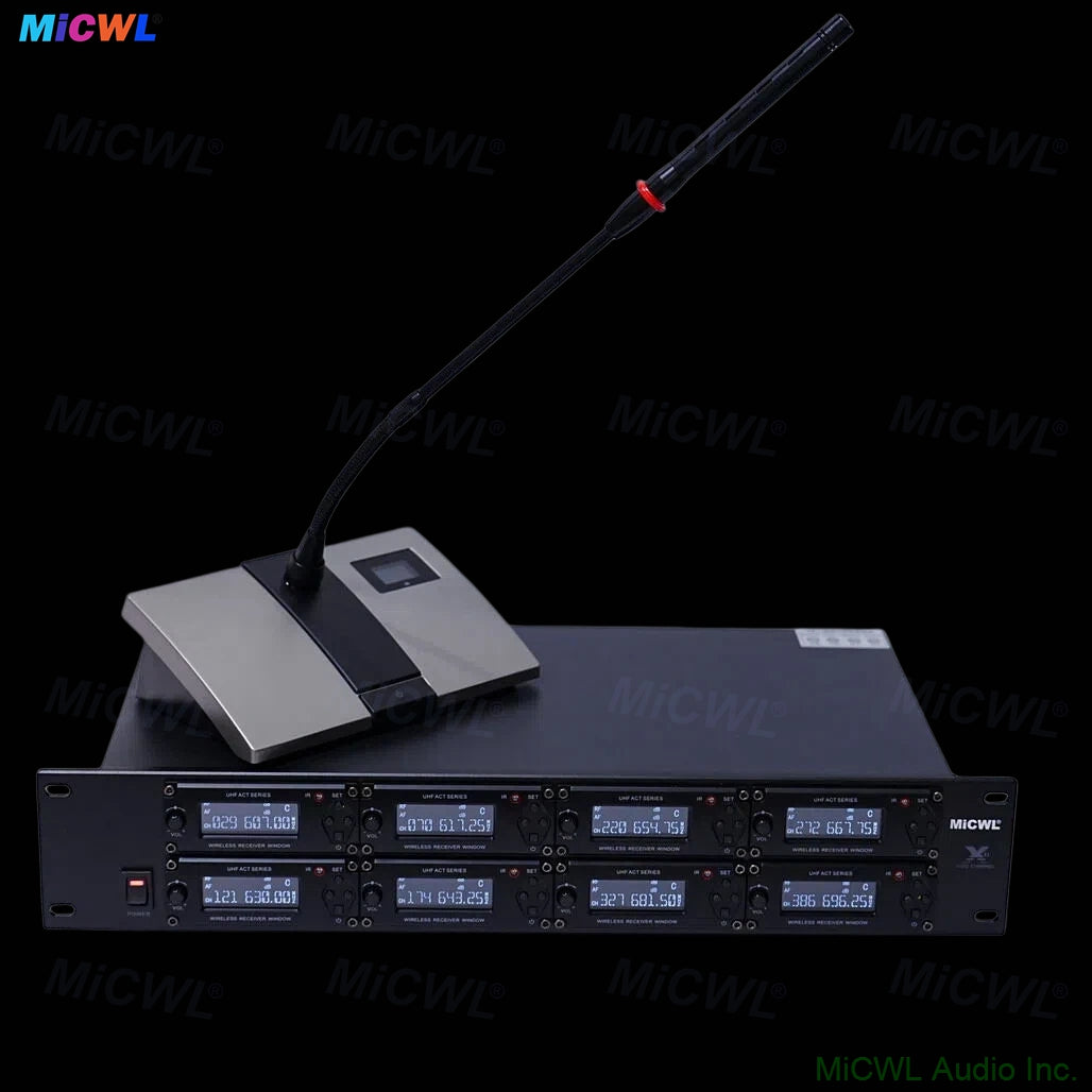 MiCWL D800 8-Channel Digital Wireless Conference Microphone System – UHF Gooseneck Mics with AES Encryption for Press Conferences, Boardrooms & Government Meetings