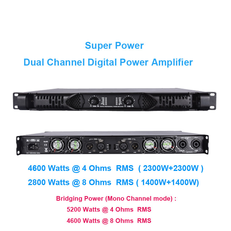 MiCWL 2 Channel 1U Digital Power Amplifier | 5200W Peak 2300W RMS @4Ω / 1400W RMS @8Ω for Stage, KTV, Bar & Professional Audio