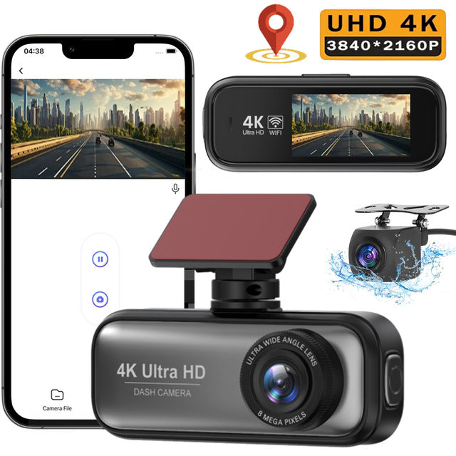 4K Ultra HD Dual Lens Dash Cam with WiFi & Night Vision - Front and Rear Recording