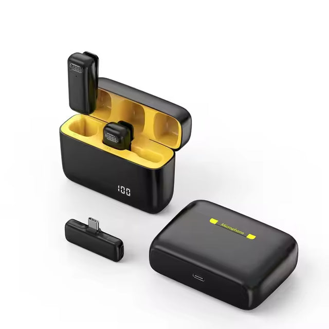 Professional 1-to-2 Wireless Lavalier Microphone Kit for iPhone, Android & Camera - AI Noise Reduction, Charging Case