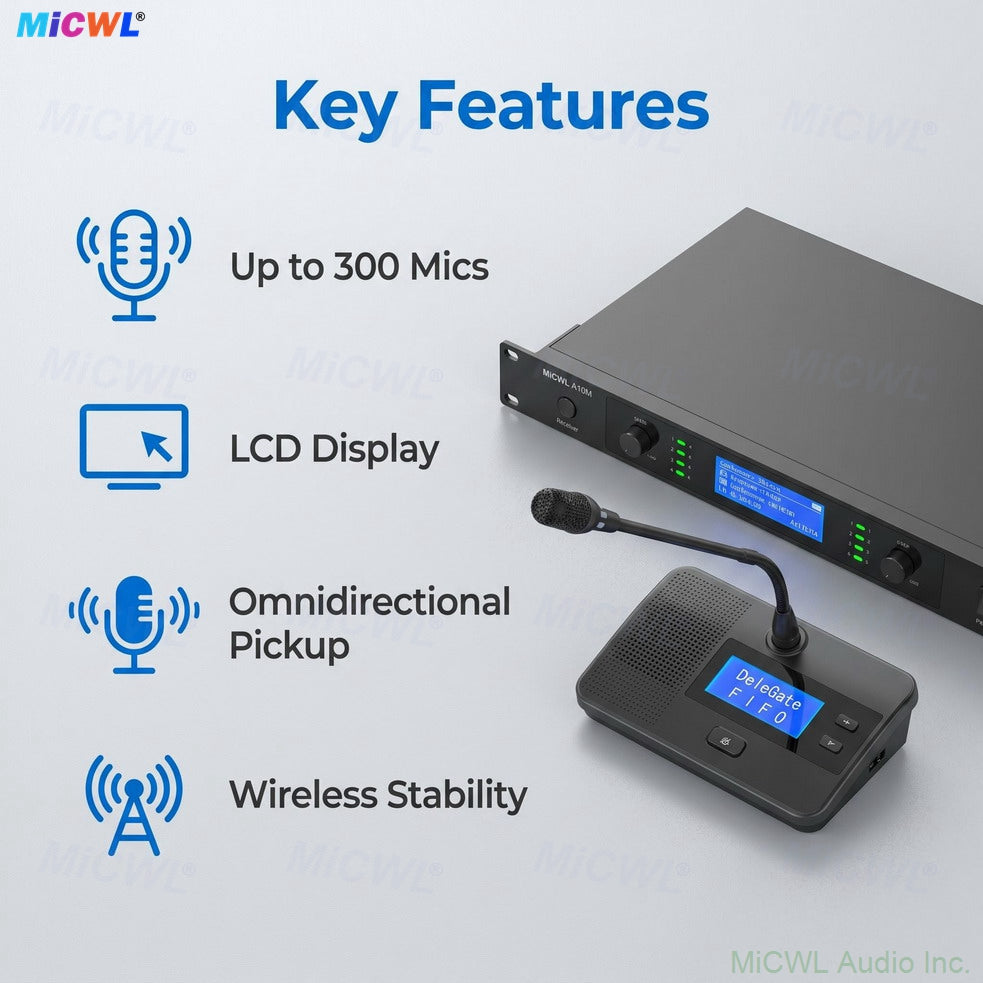 MiCWL A10M A105 Rechargeable Digital Wireless 12 Microphone Conference System – 12 Mics, 1 Chairman + 11 Delegates