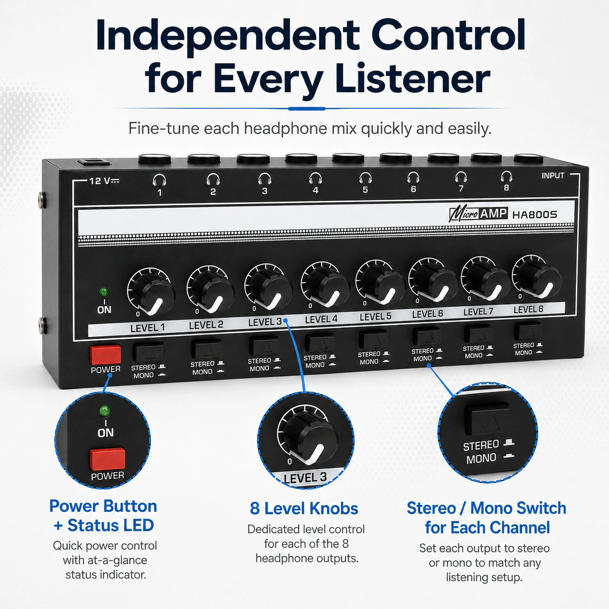 8-Channel Studio Headphone Amplifier