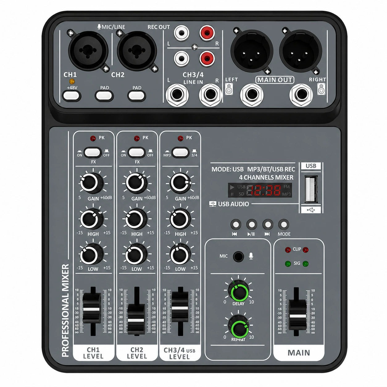 4-Channel Mini USB Bluetooth Audio Mixer