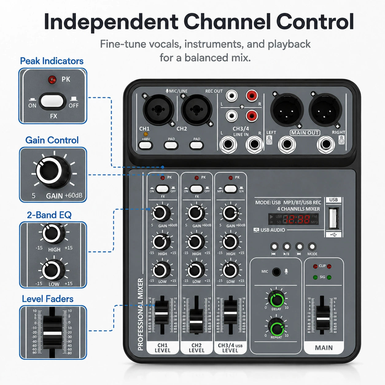 4-Channel Mini USB Bluetooth Audio Mixer