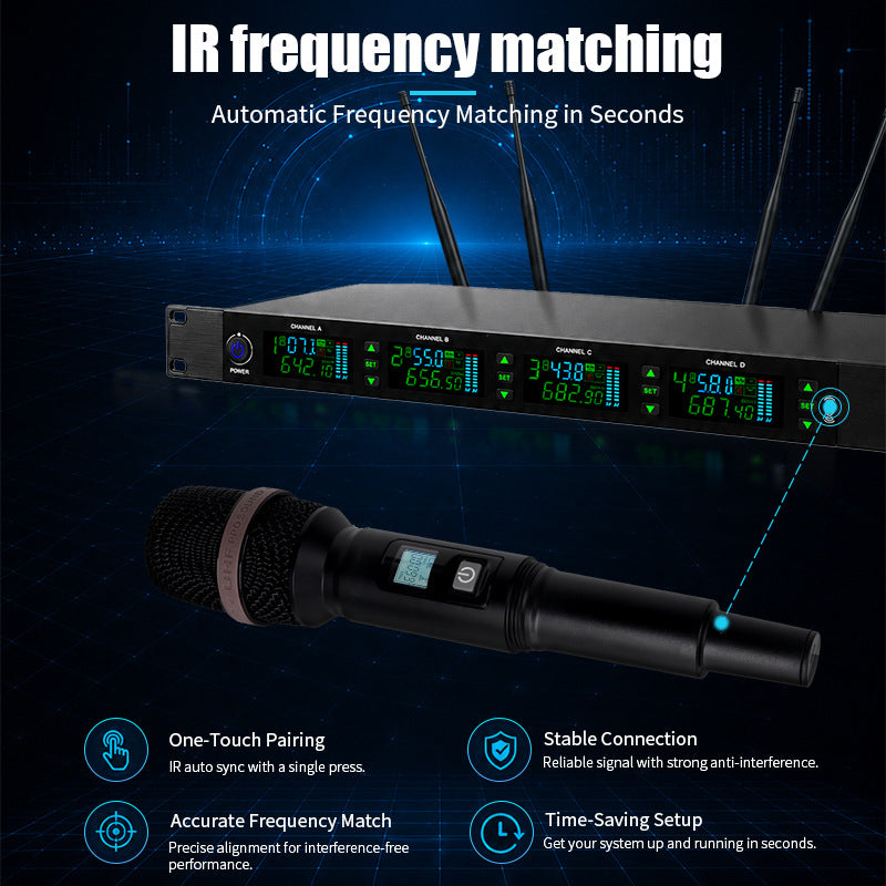 R-0507 All-Metal 4-Channel UHF Wireless Microphone System 1-to-4