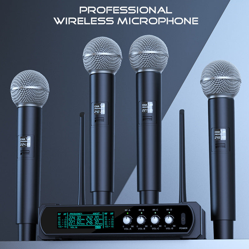 4-Channel Wireless Microphone System Dynamic Handheld for Stage KTV