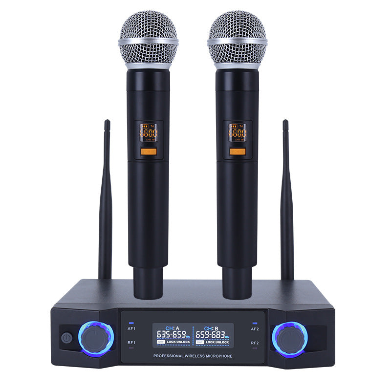 Dual Channel Wireless Mic with Sound Card UHF