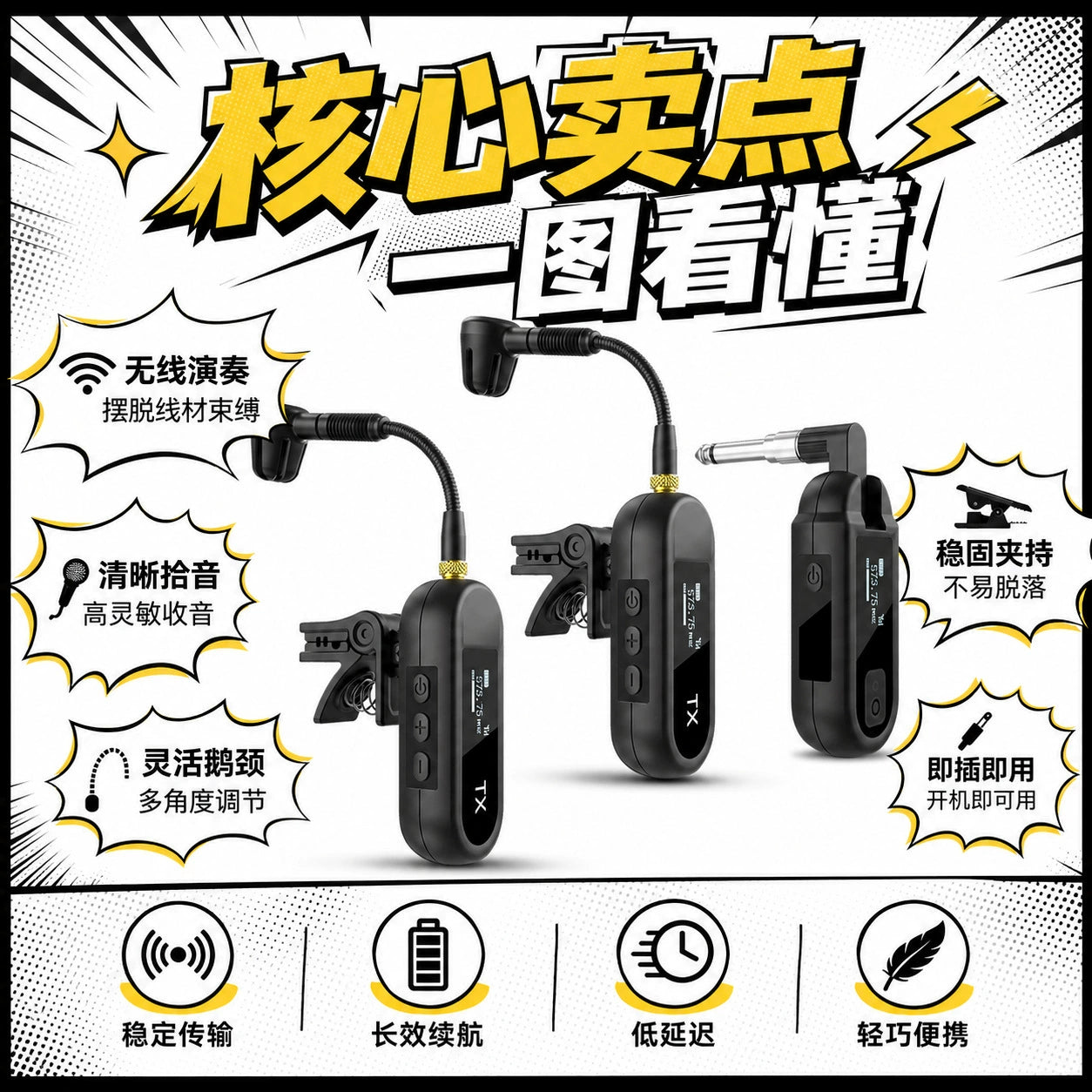 Wireless Saxophone Microphone Pickup