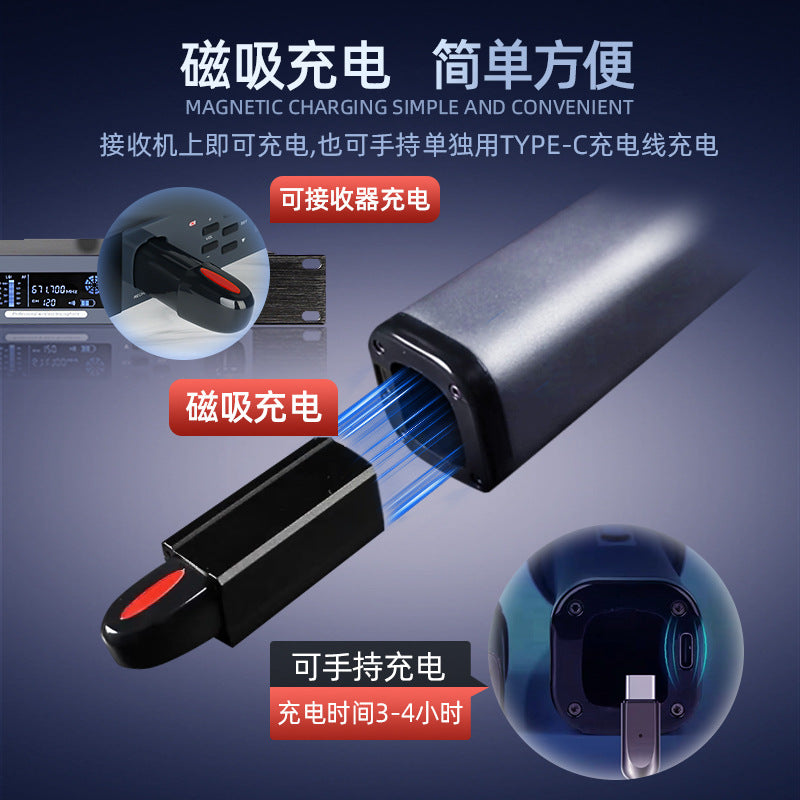 CD-08 Magnetic-Charging UHF Wireless Microphone System 1-to-2