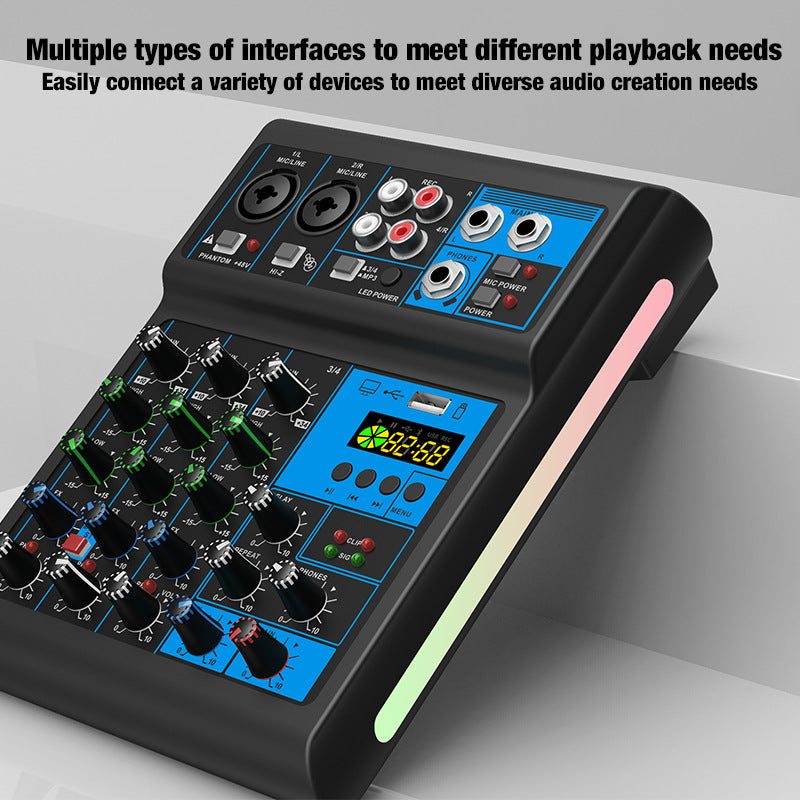 4-Channel Bluetooth Mixing Console with DSP Reverb for Karaoke Recording