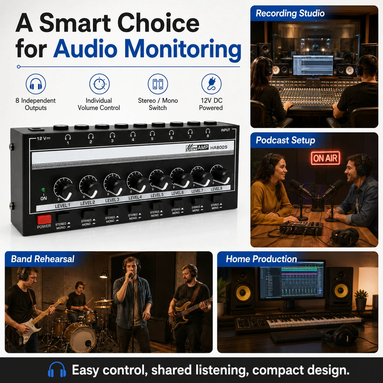 8-Channel Studio Headphone Amplifier