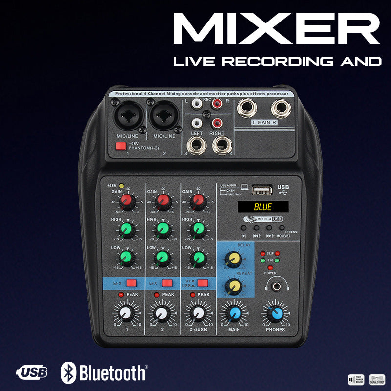 AG-04 4-Channel Live Streaming Audio Mixer Sound Card with Reverb