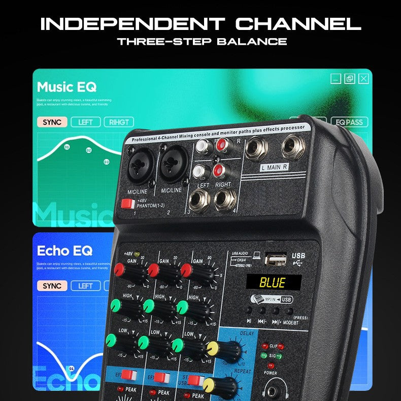 AG-04 4-Channel Live Streaming Audio Mixer Sound Card with Reverb