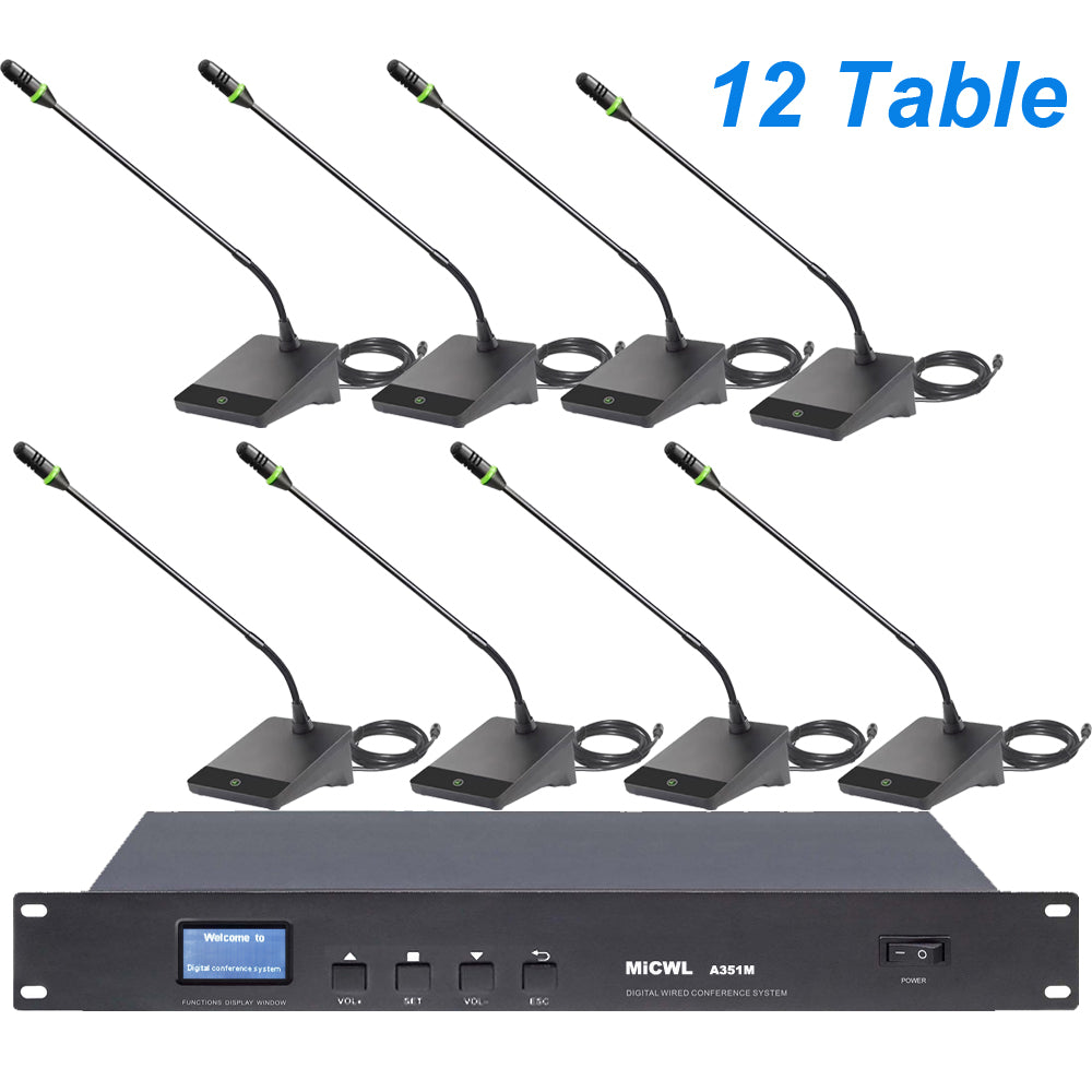 MiCWL A3518 Wired Microphone Conference System 12 Desktop Discussing Meeting Room Chairman Delegate Mics Set (10pcs-300pcs Can Expanded)